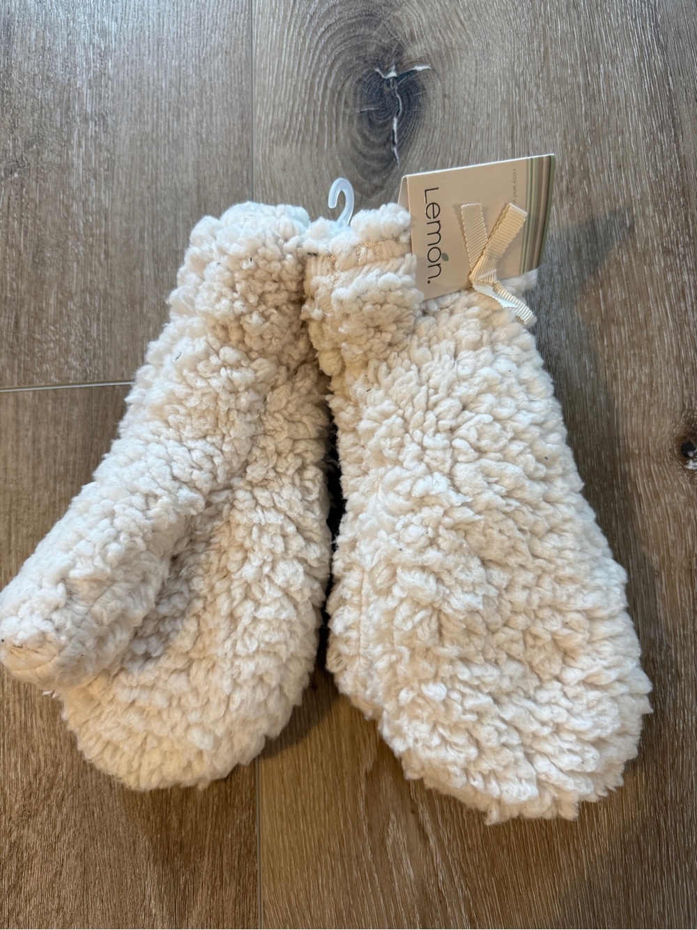 Lemon Cream Sherpa Plush Mittens